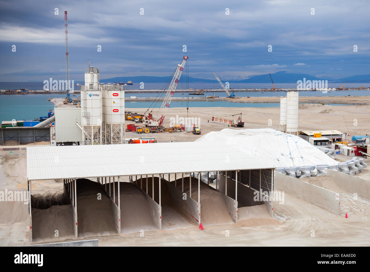 Tangier, Morocco - March 28, 2014: New terminals area under construction in Port Tanger-Med 2, it will be the biggest port in Af Stock Photo