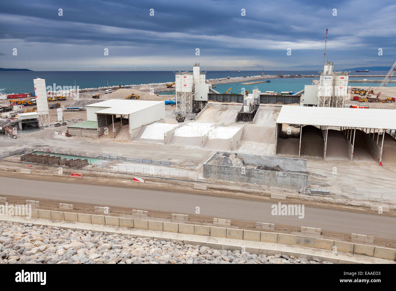 Tangier, Morocco - March 28, 2014: New terminals area under construction in Port Tanger-Med 2, it will contain the biggest port Stock Photo