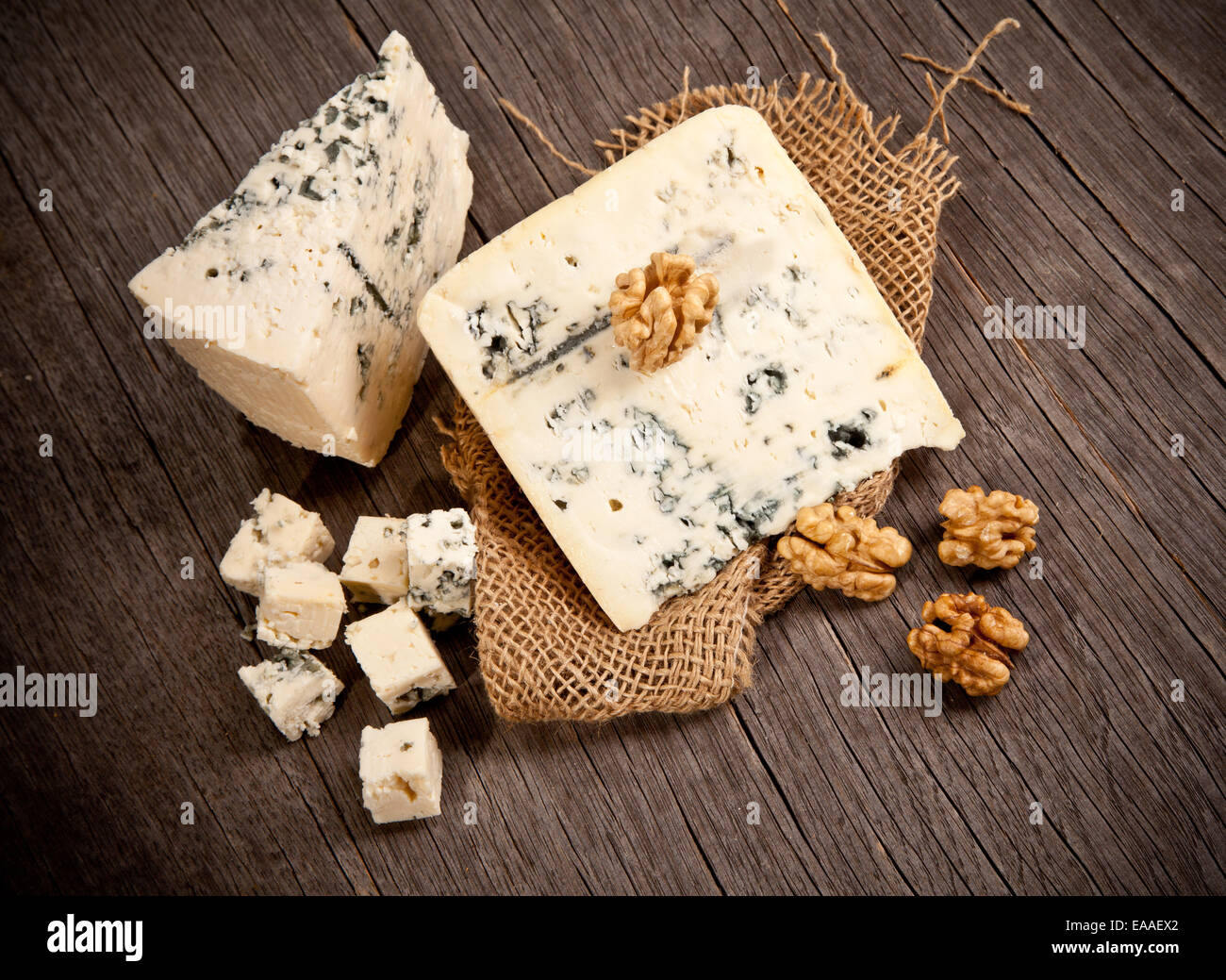 Blue cheese on wooden table Stock Photo
