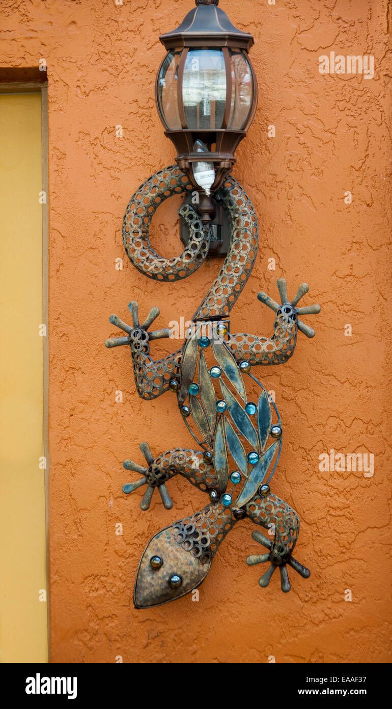 lizard wall orange decoration lamp metal stucco Stock Photo Alamy