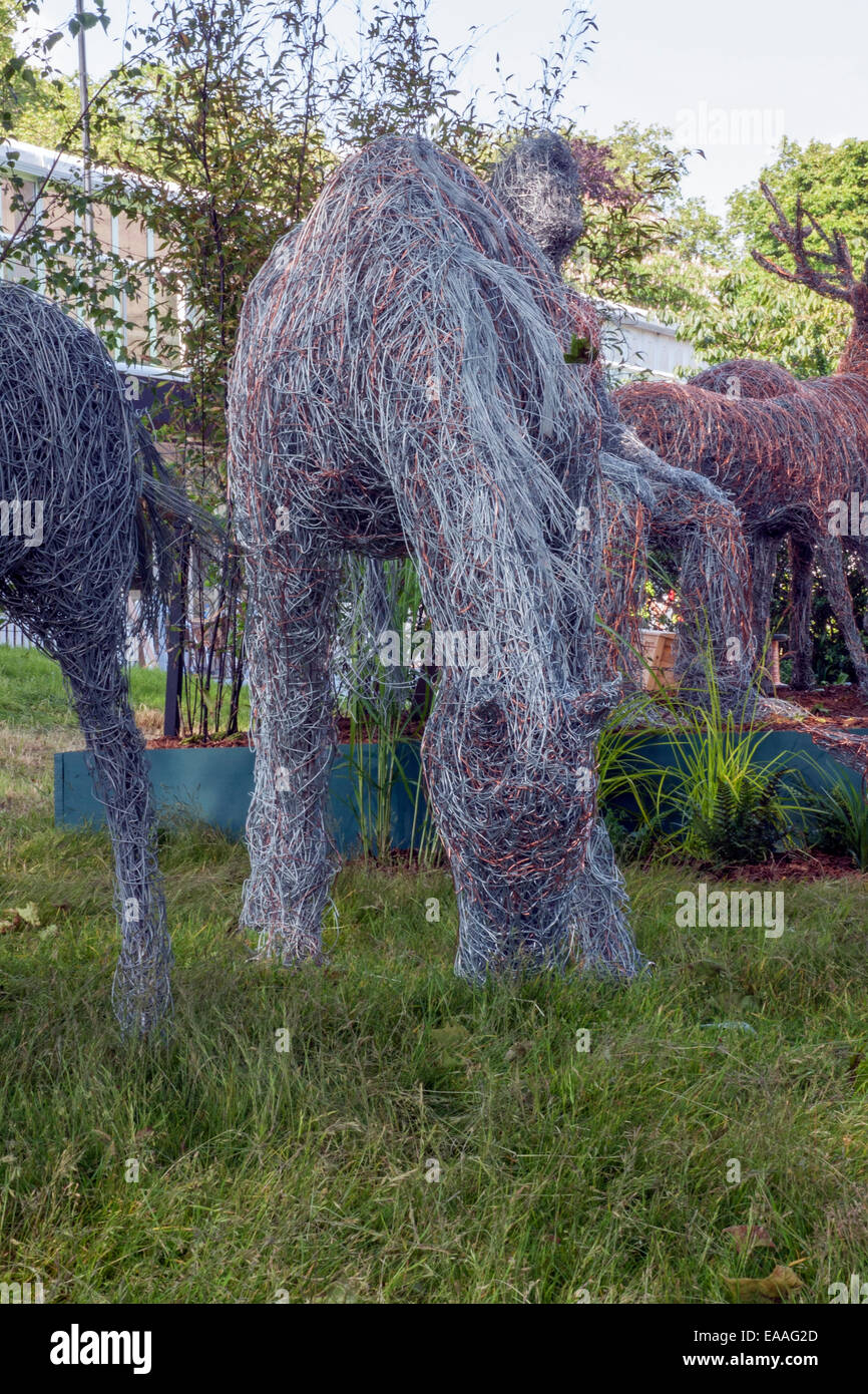 Chelsea Flower Show 2014. Wire horses Stock Photo