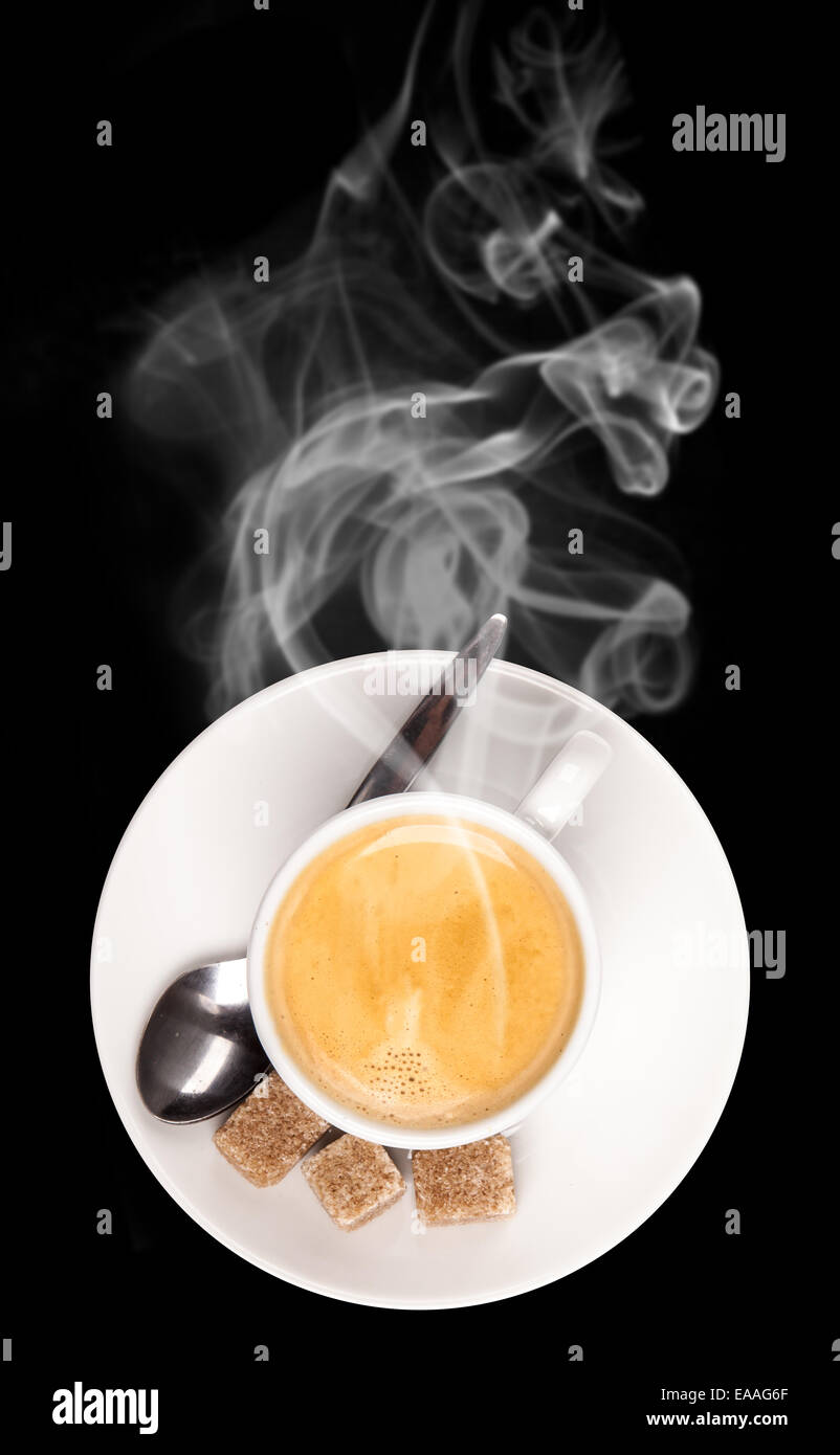 Cup of coffee isolated on black background Stock Photo - Alamy