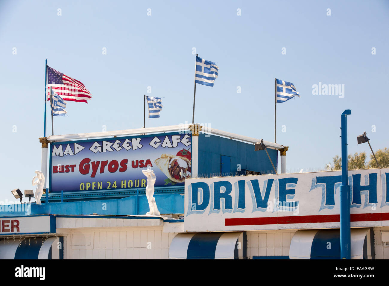 Baker, gateway to Death Valley, California, USA, with a sign for the