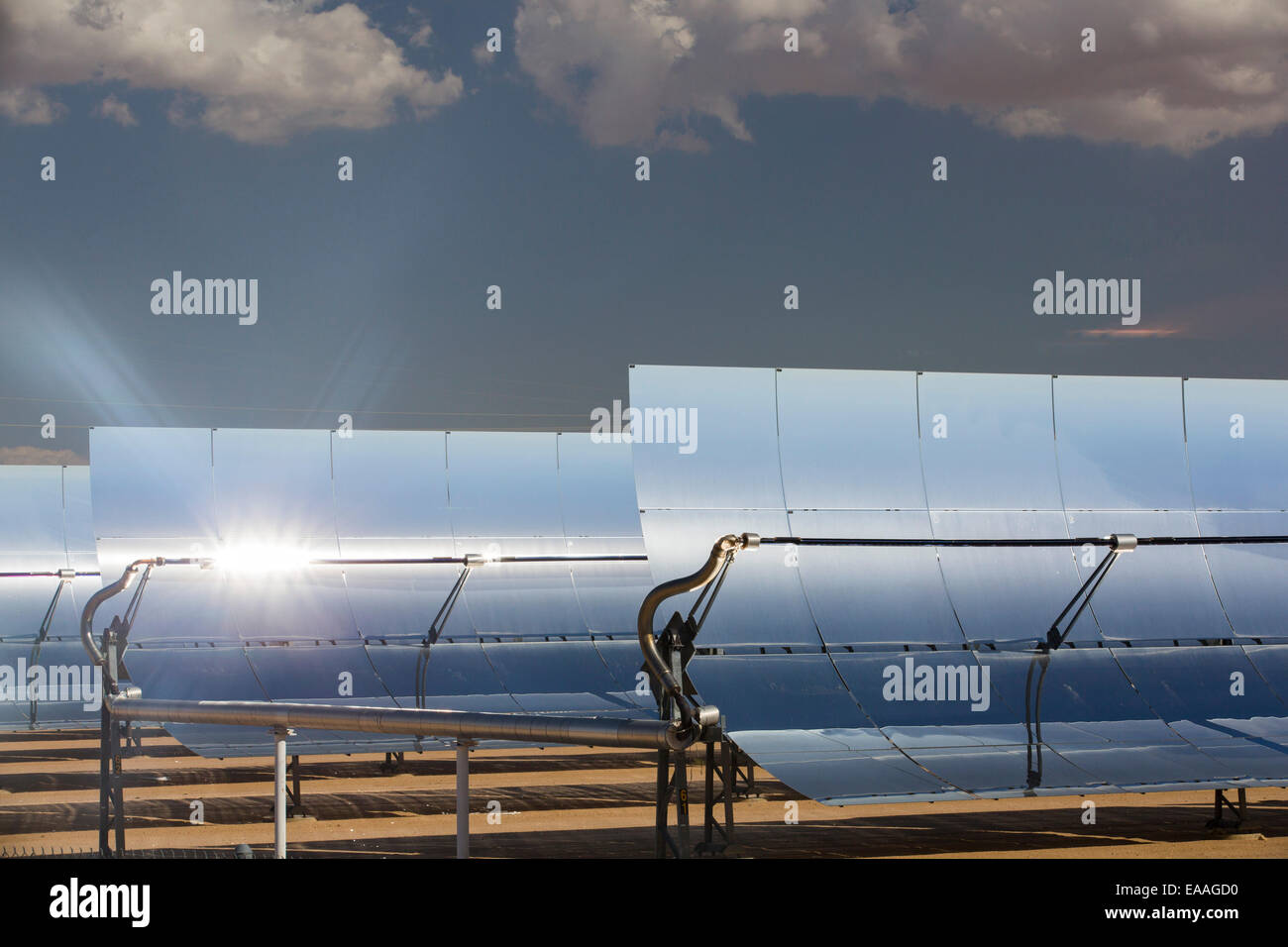 The 354 megawatts SEGS plant at Kramer Junction is the second largest solar thermal power plant in the world, mojave Desert, California, USA. Stock Photo