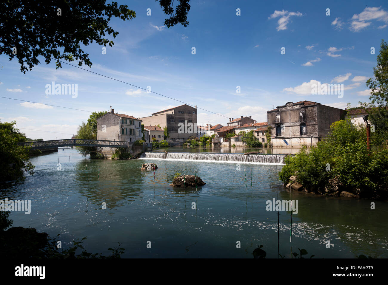 Picturesque view of Jarnac and  the river charente and weir Stock Photo