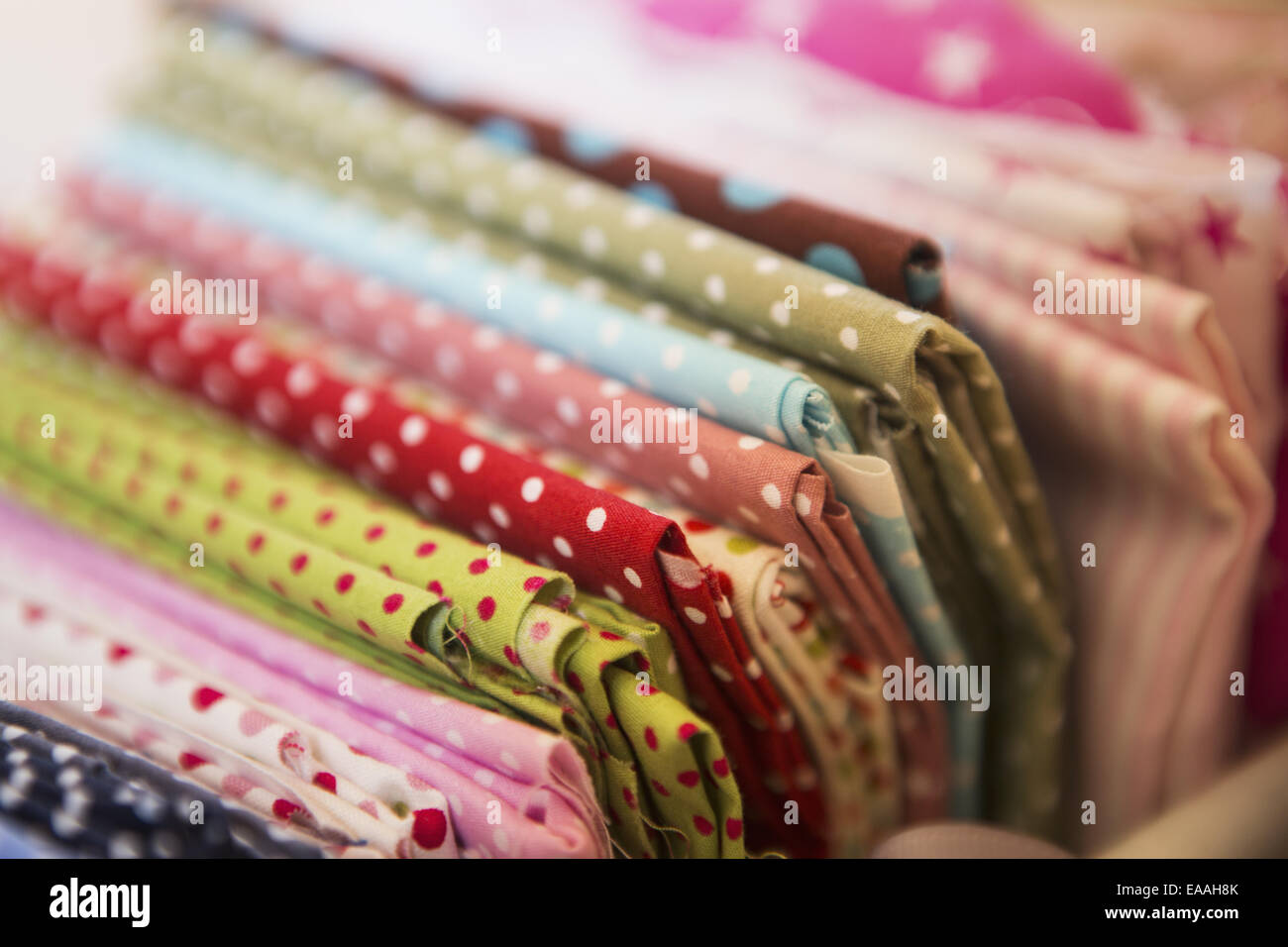 Selection of colourful sewing fabrics. Stock Photo