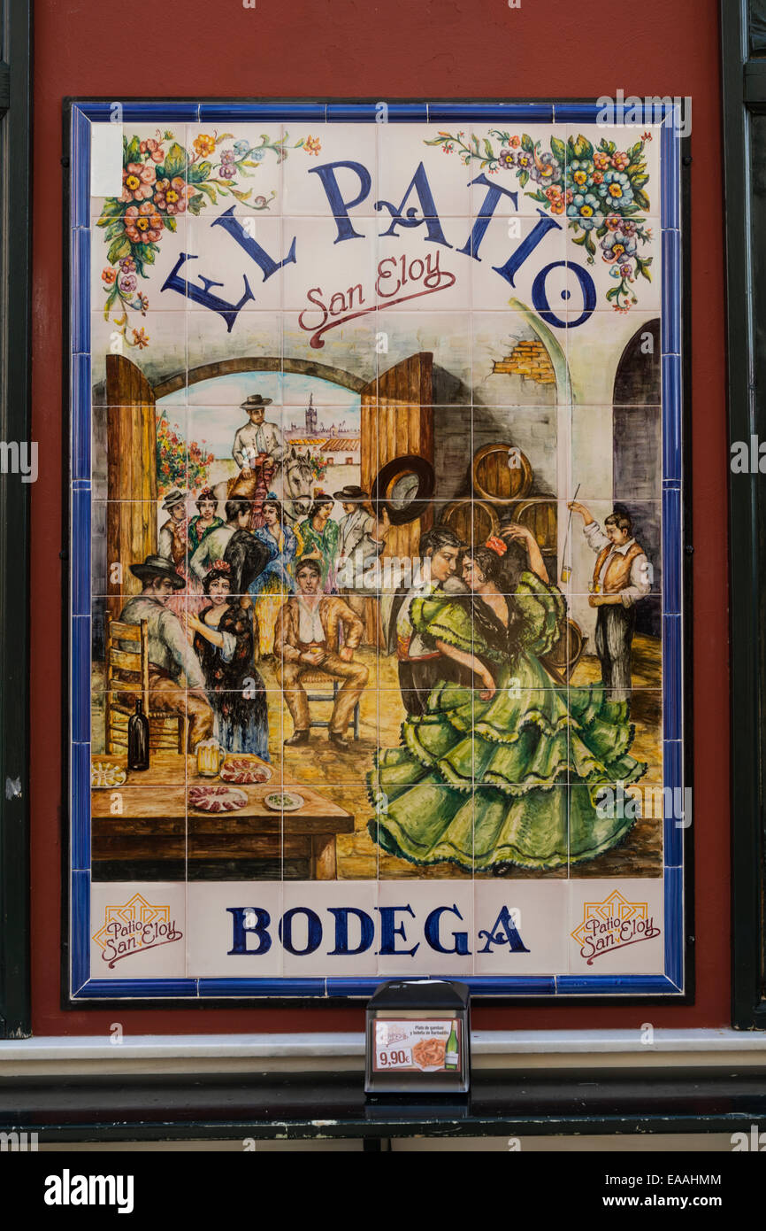 Azulejo Sign for Bodega, Seville Stock Photo