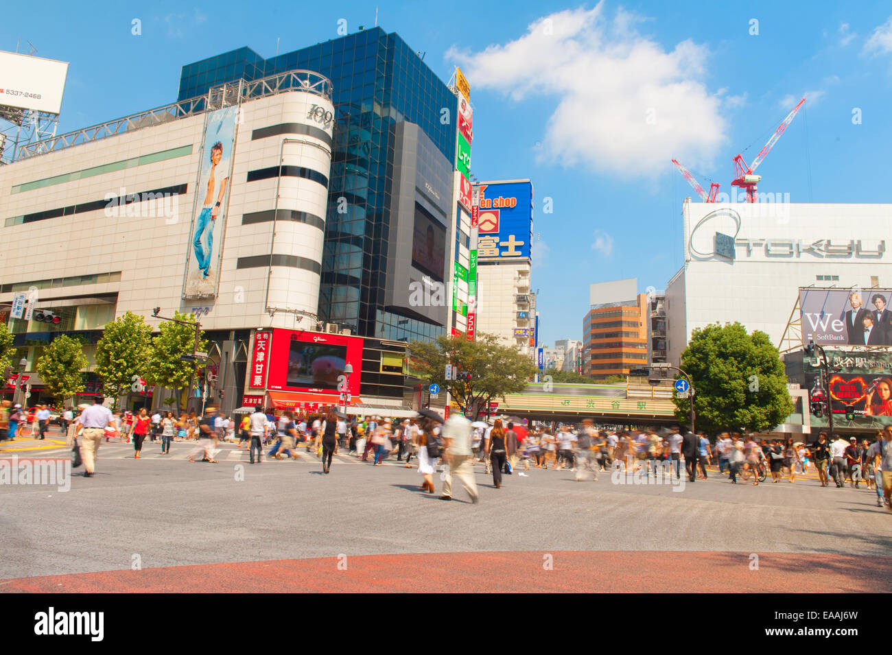 View of Shibuya Crossing, one of the busiest crosswalks in the world. Tokyo, Japan Stock Photo