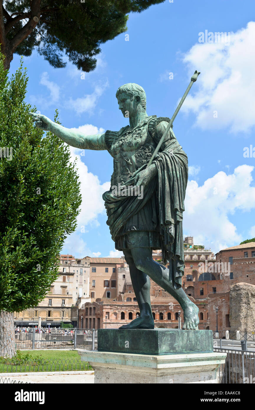 A statue of Emperor Caesar Augustus on Via dei Fori Imperiali in the