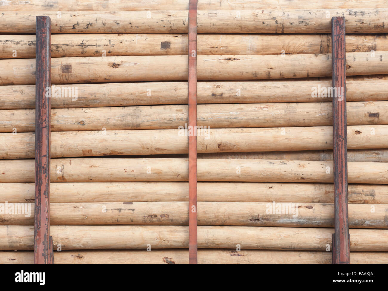 Stacked logs detail on a rail car. Stock Photo