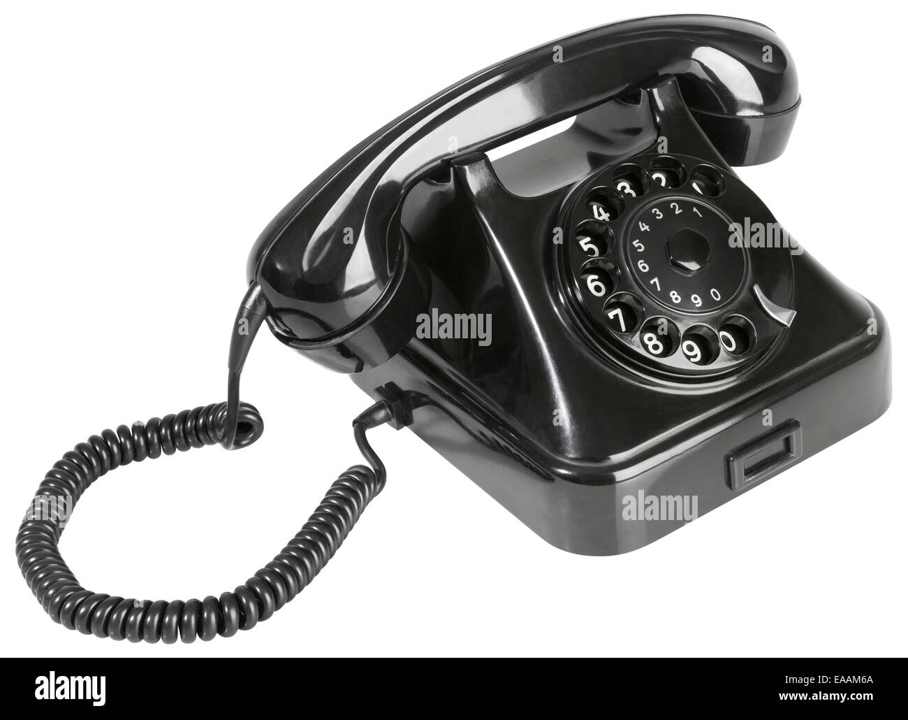 Black Rotary Phone Isolated on White Background Stock Photo