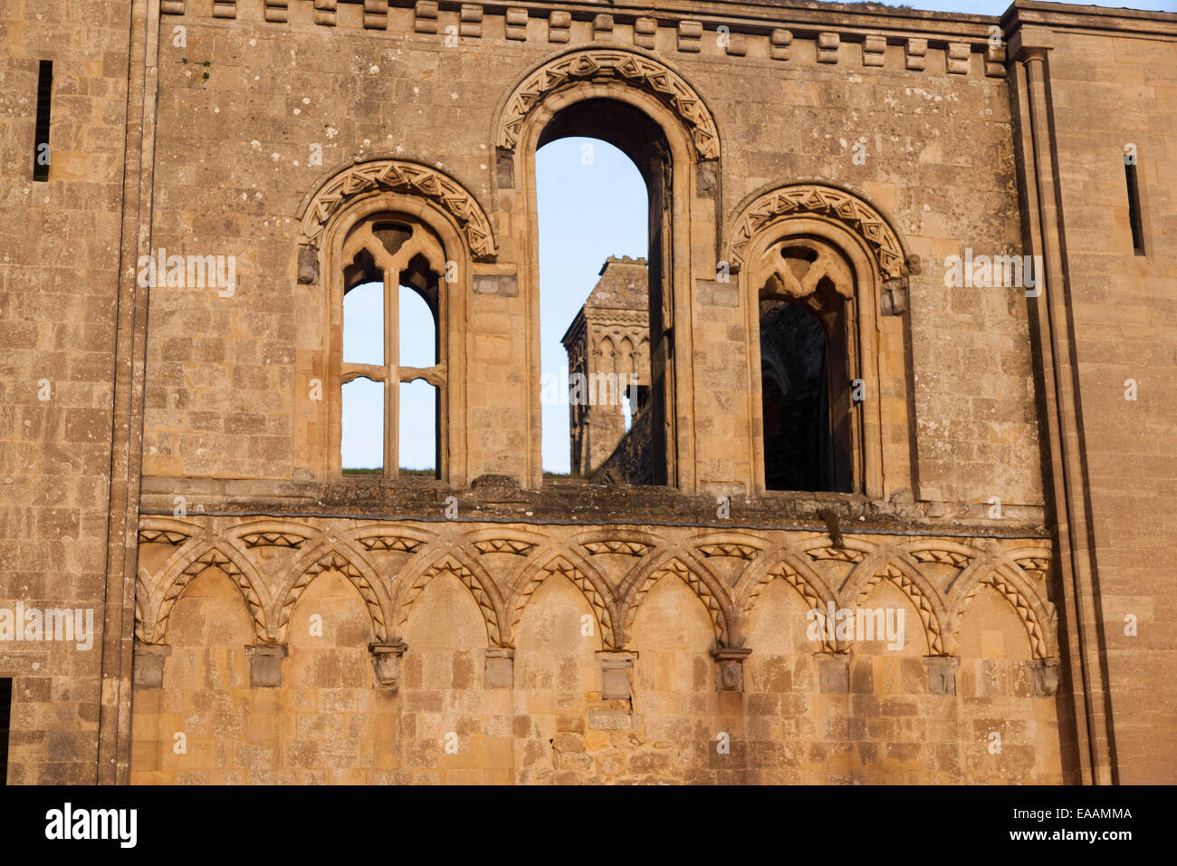 Close up of the stonework of Glastonbury Abbey, Somerset Stock Photo