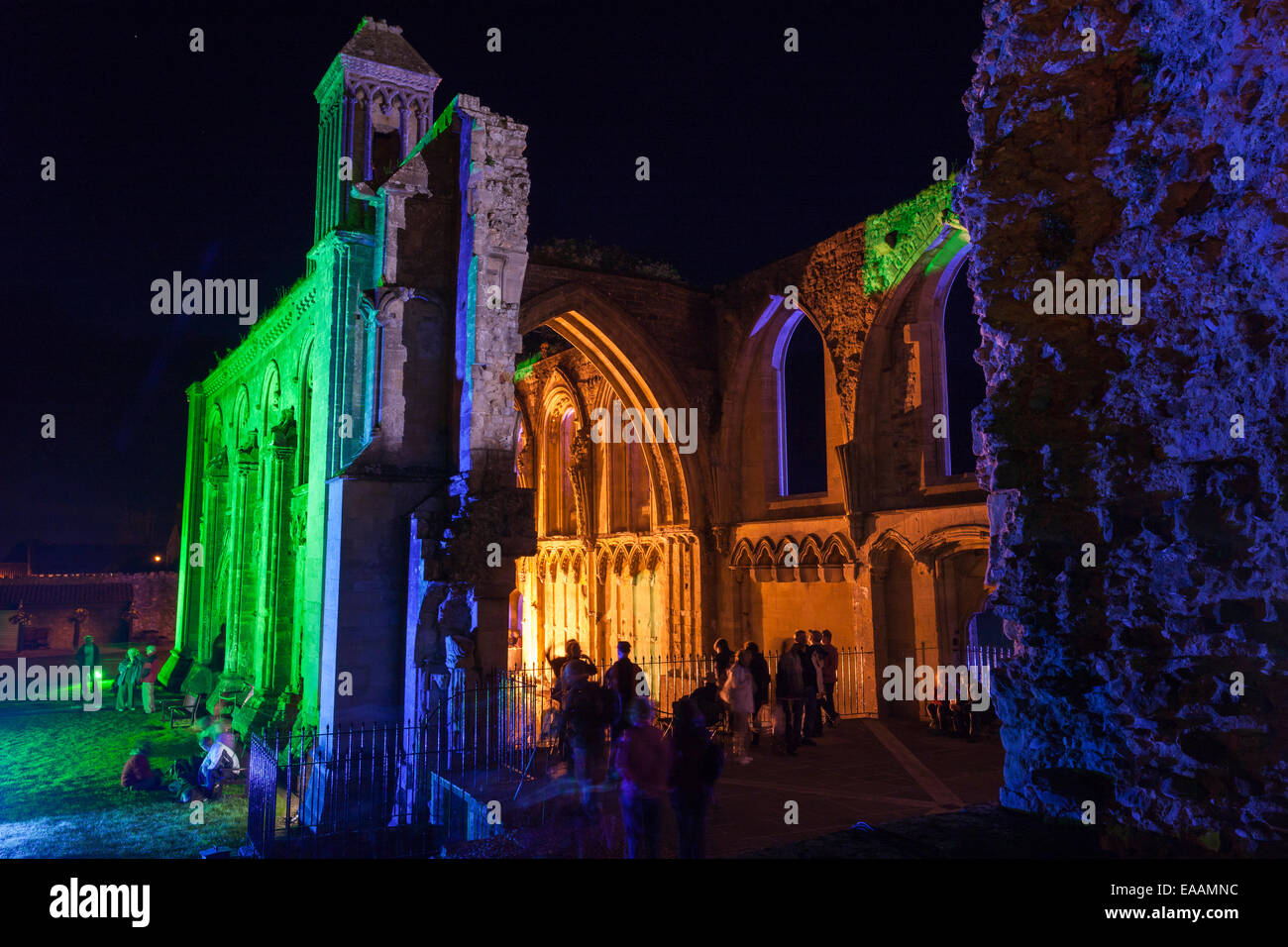 The ruins of the Lady Chapel in Glastonbury Abbey, Glastonbury, Somerset, at night Stock Photo