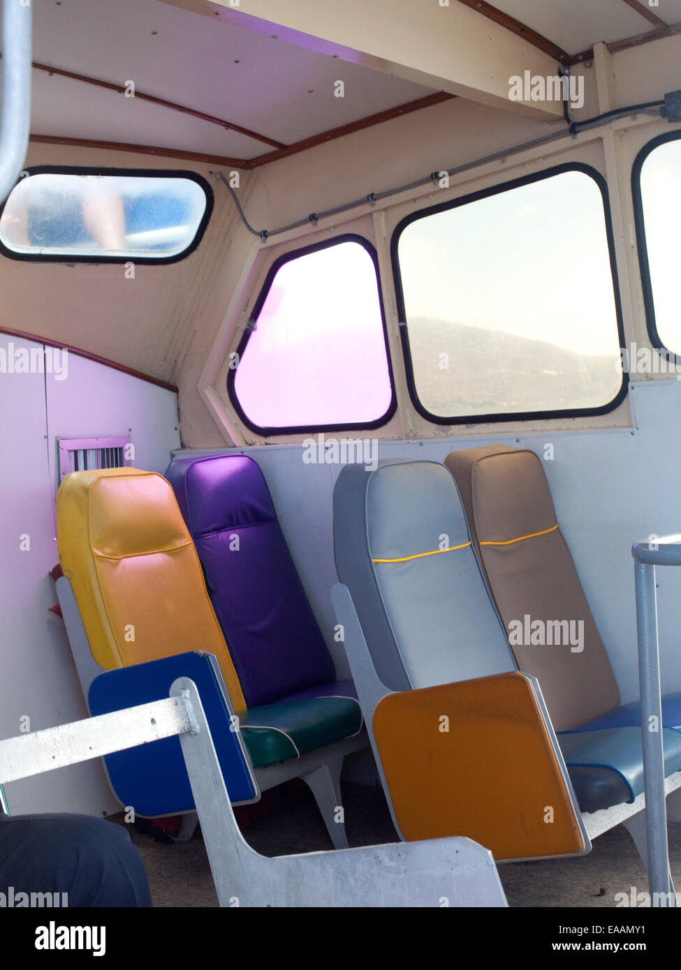 colorful seats on a sea ferry Stock Photo