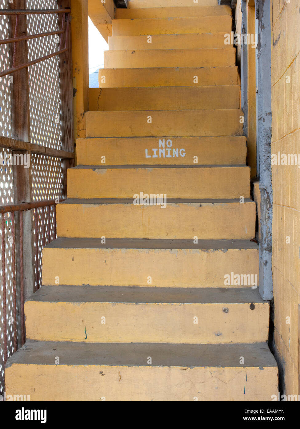 stairs with 'no liming' sign Stock Photo