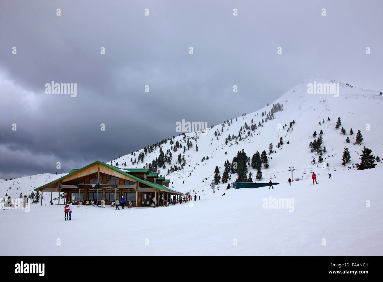 Chalet at the ski center of Kalavrita, Chelmos mountain, Achaia, Peloponnese, Greece Stock Photo