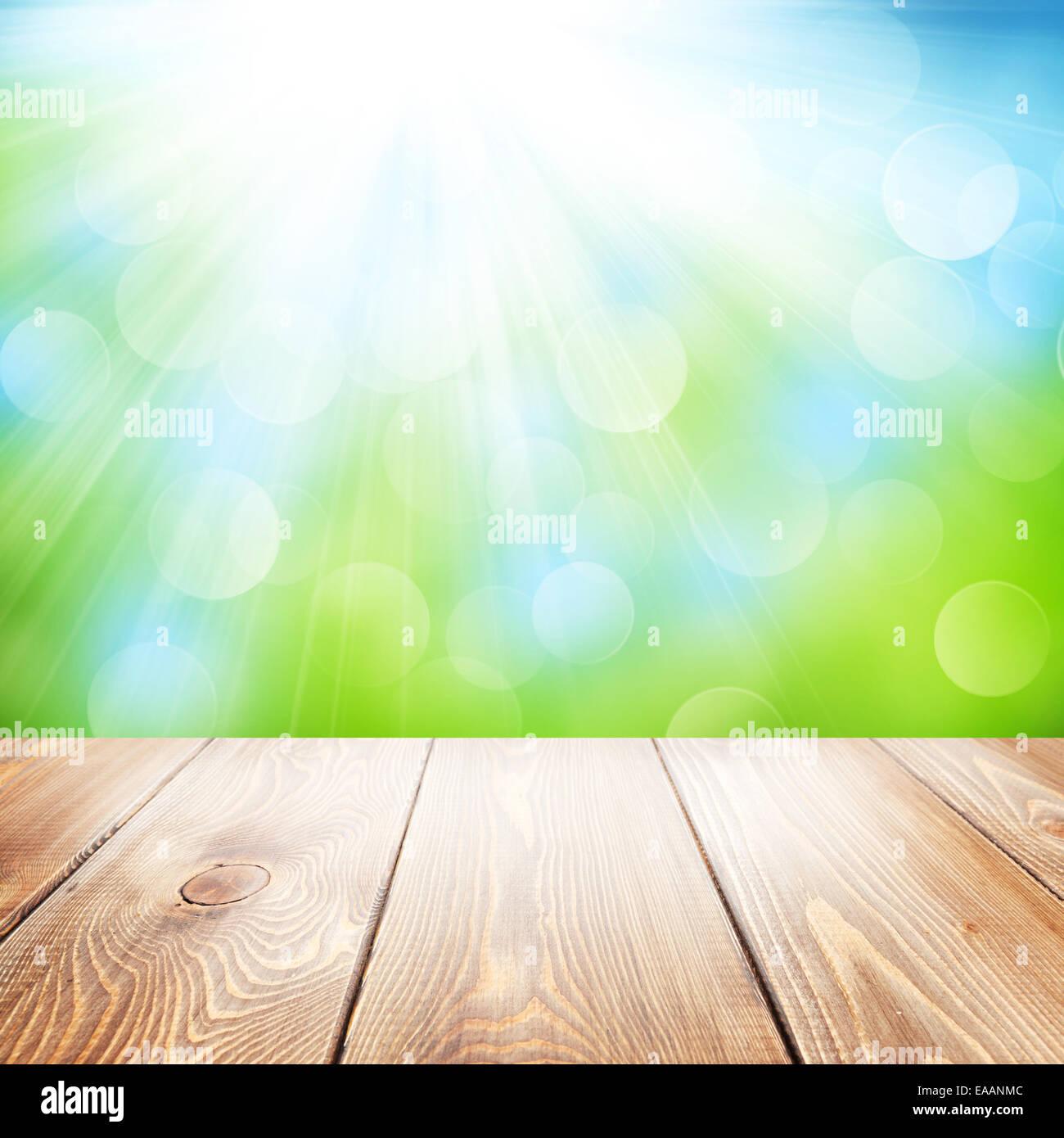 Summer nature background with wooden table and blurred bokeh Stock ...