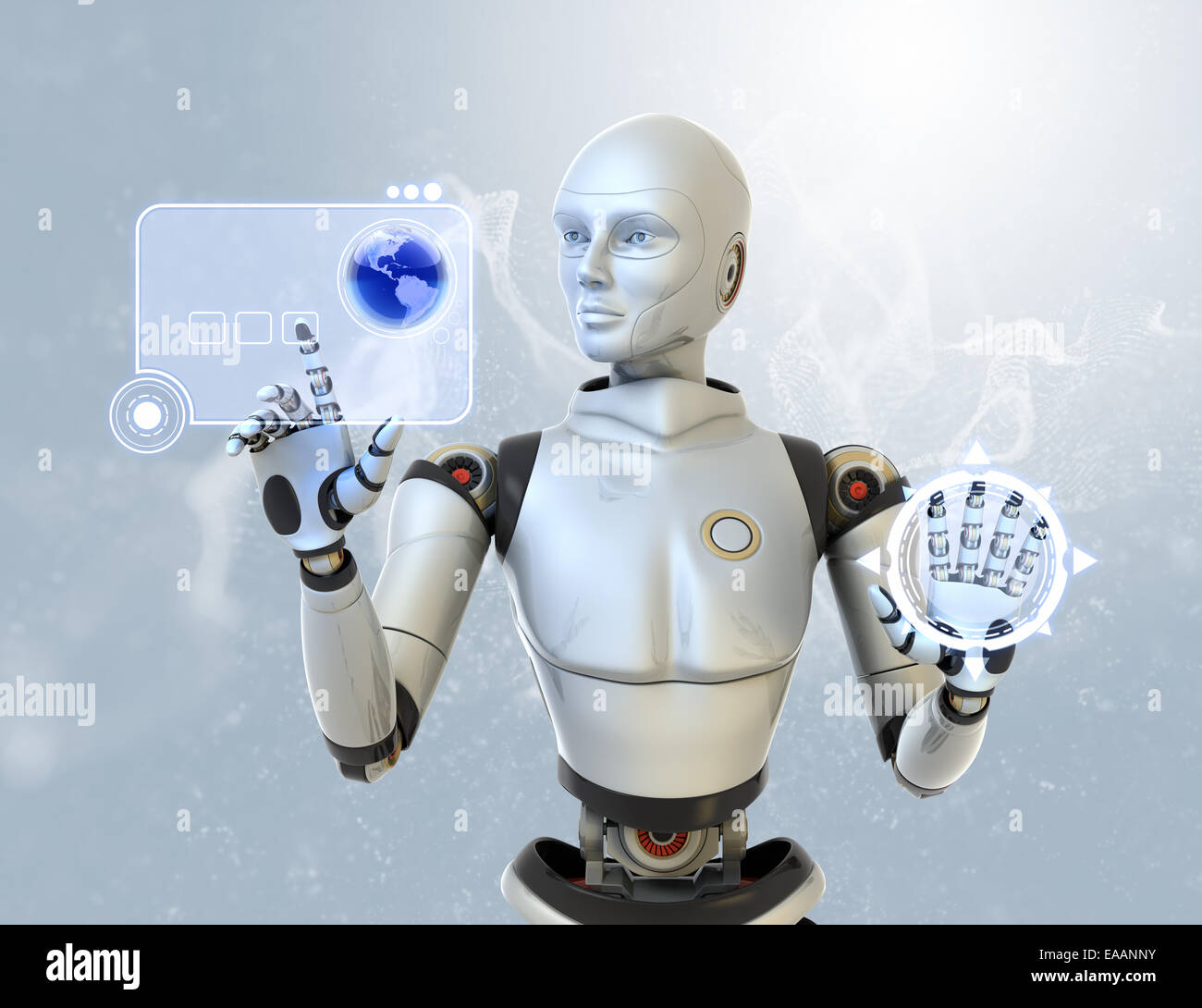 Robot using a futuristic interface Stock Photo