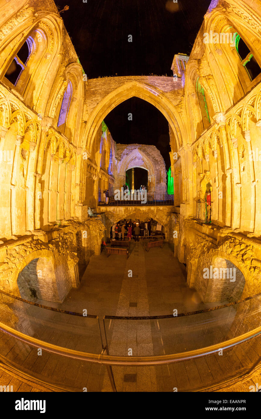 Inside the ruins of the Lady Chapel, Glastonbury Abbey, Somerset Stock Photo