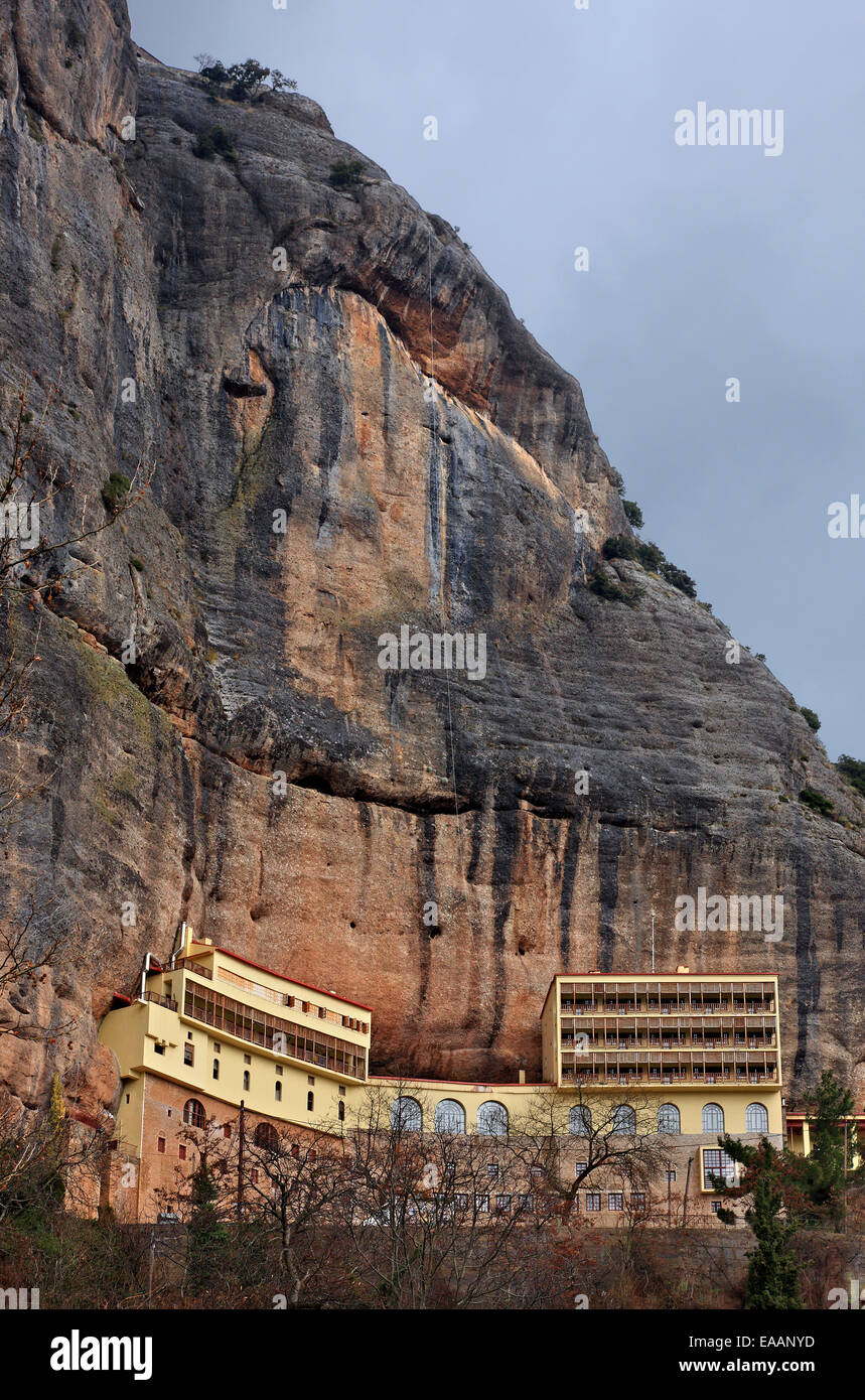 Mega Spilaio (it means 'Great cave') monastery, about 10 km from Kalavryta, Achaia, Peloponnese, Greece. Stock Photo