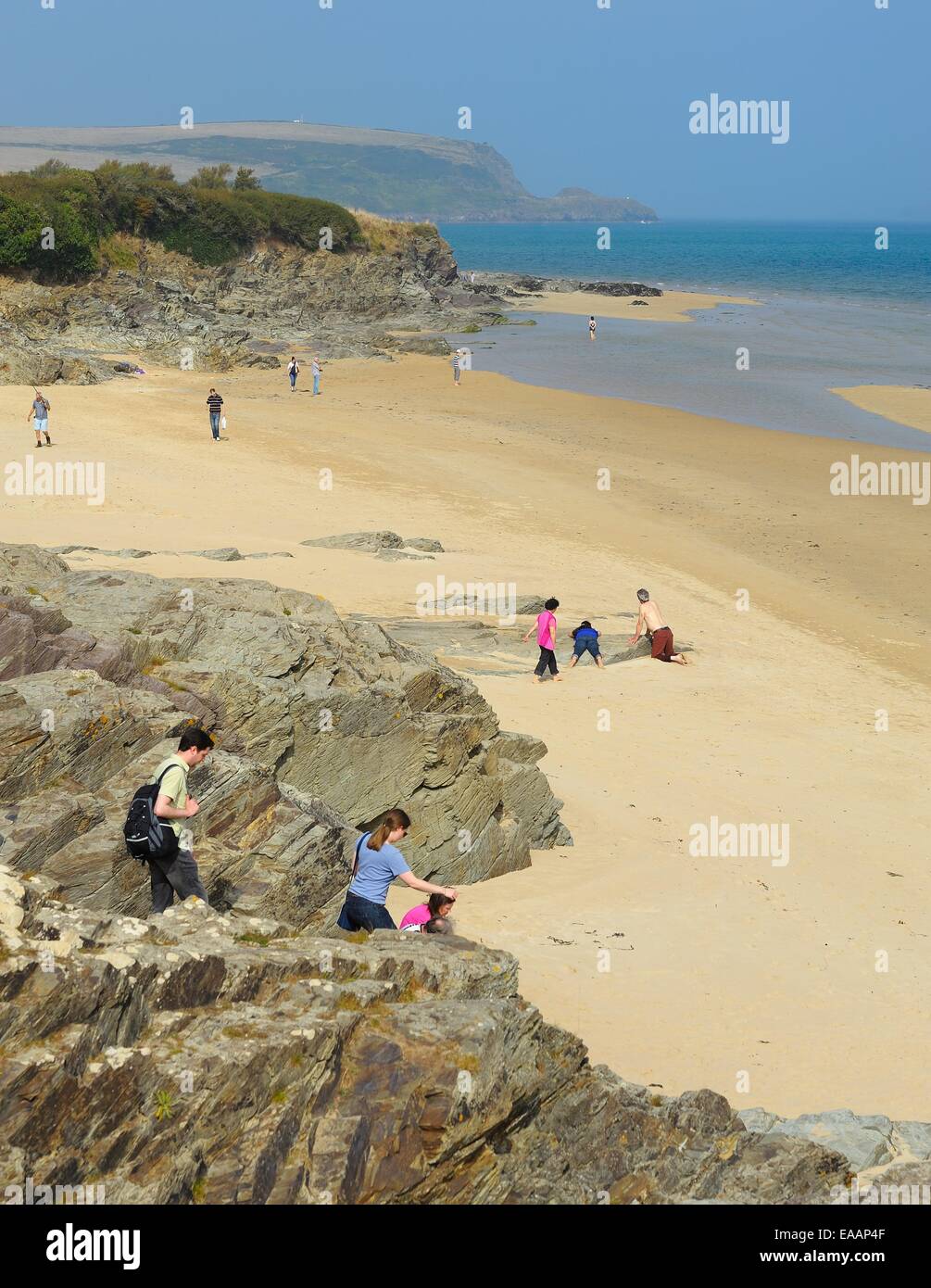 People on the beach in the Camel Estuary,Padstow,Cornwall,England,uk Stock Photo