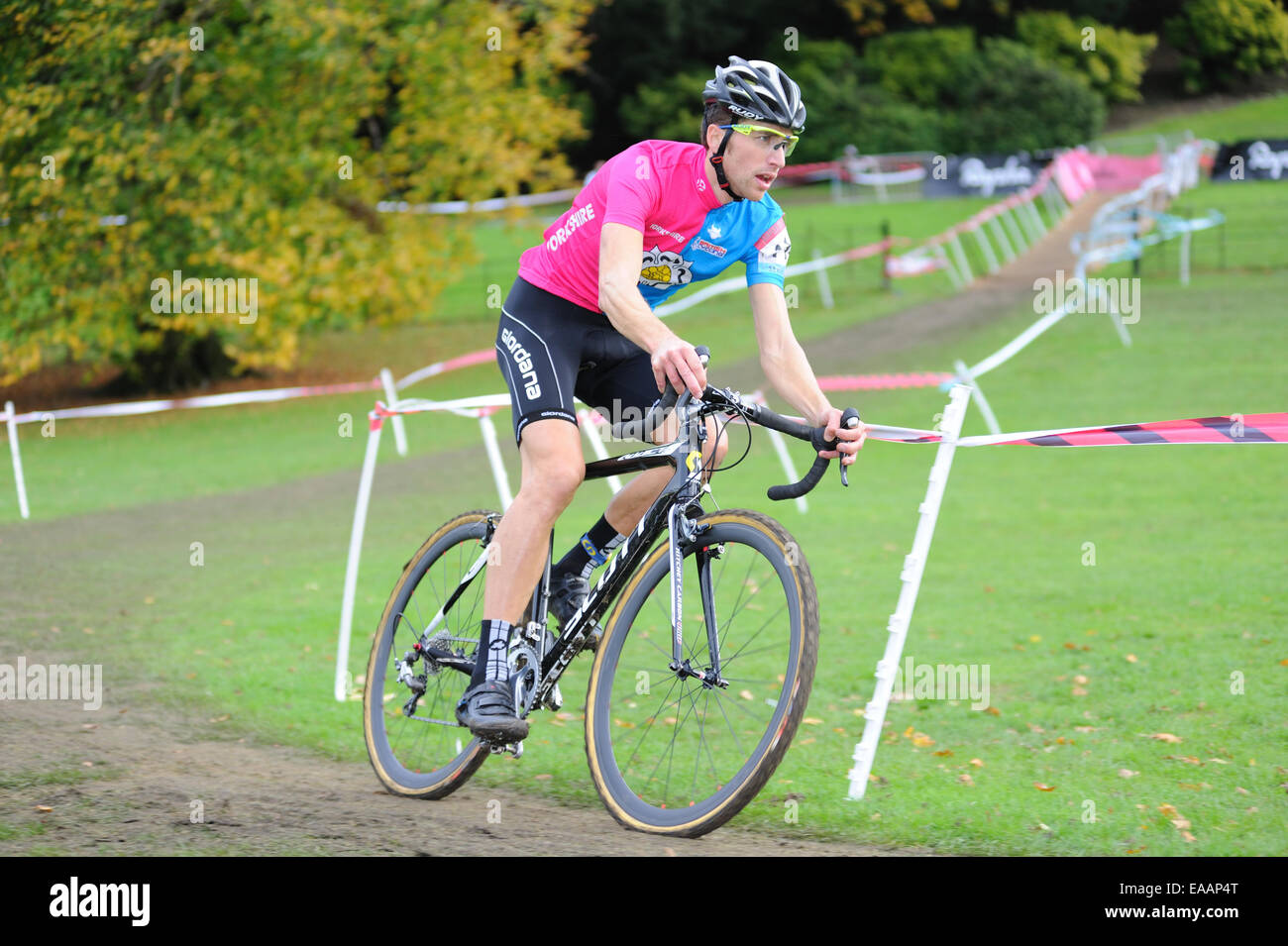 Competitor racing in a cyclocross race Stock Photo