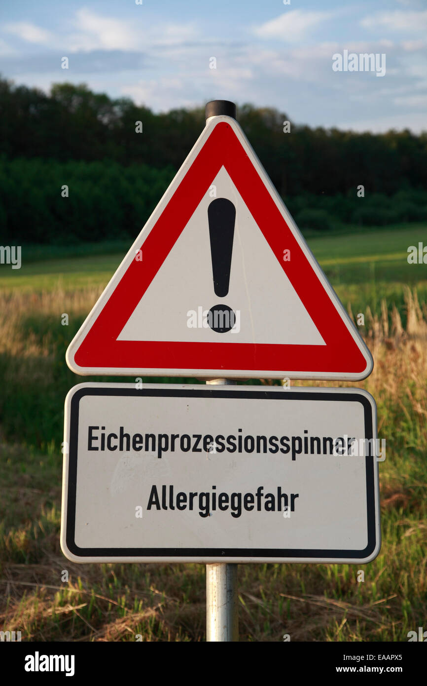 warning sign, Eichenprozessionsspinner, Lower Saxony, Germany, Europe Stock Photo