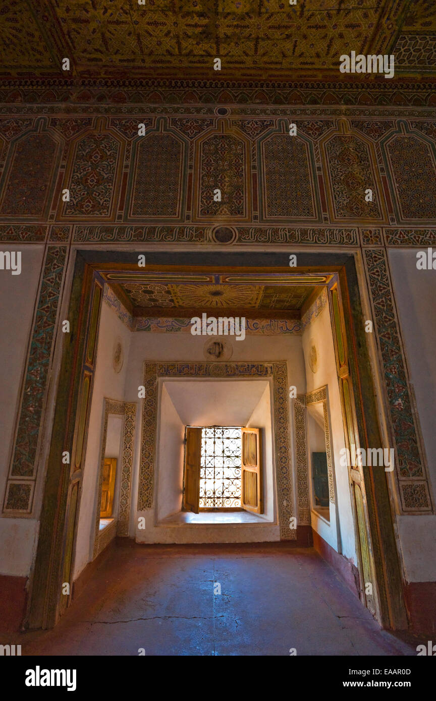 Vertical view of the interior decoration at Kasbah Taourirt in Ouarzazate. Stock Photo