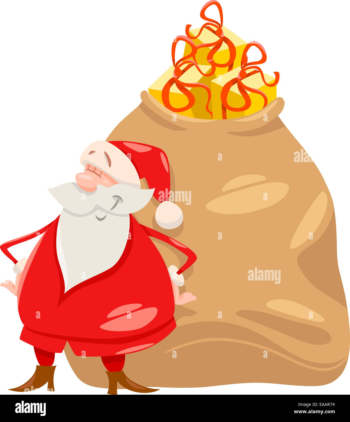 Cartoon Illustration of Funny Santa Claus with Huge Sack Full of ...