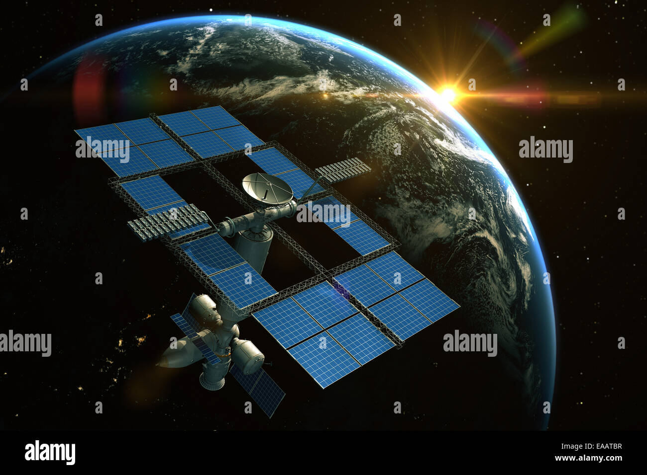 Space Station is orbiting around the Earth Stock Photo