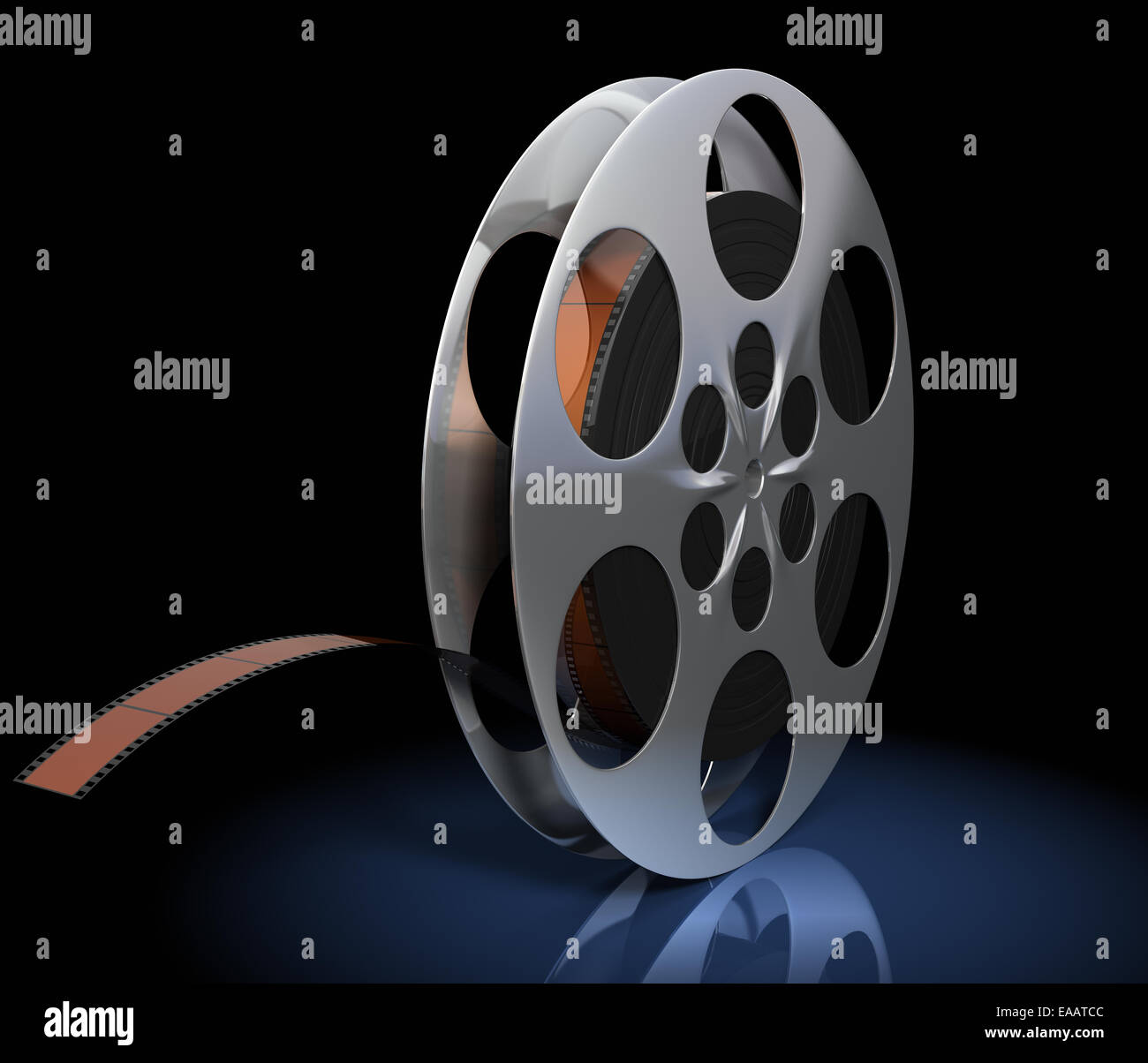 Film reel on black background Stock Photo