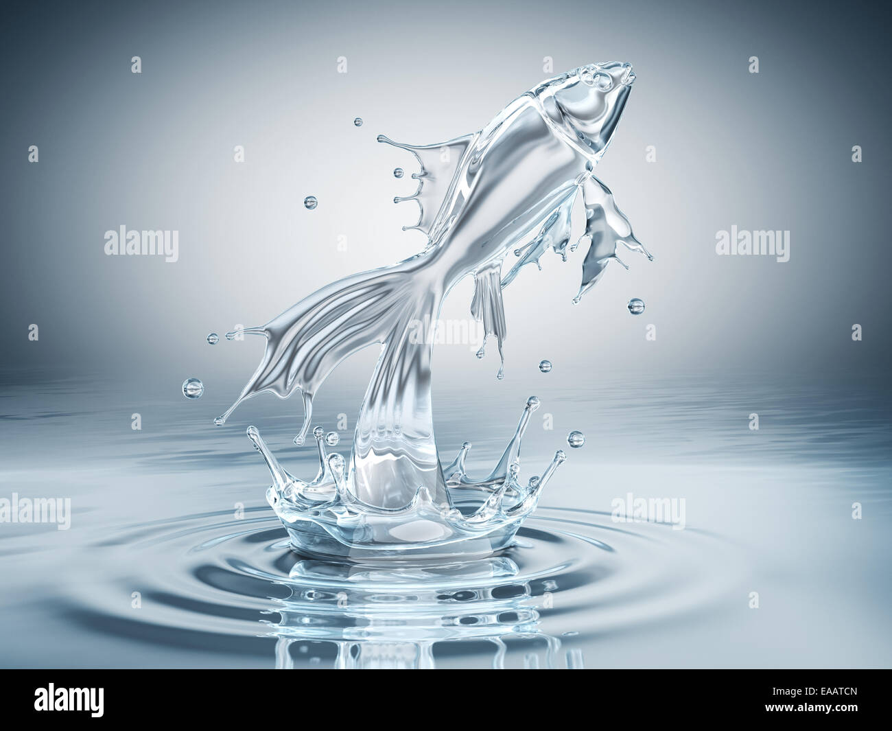 Water splash in form of jumping fish Stock Photo