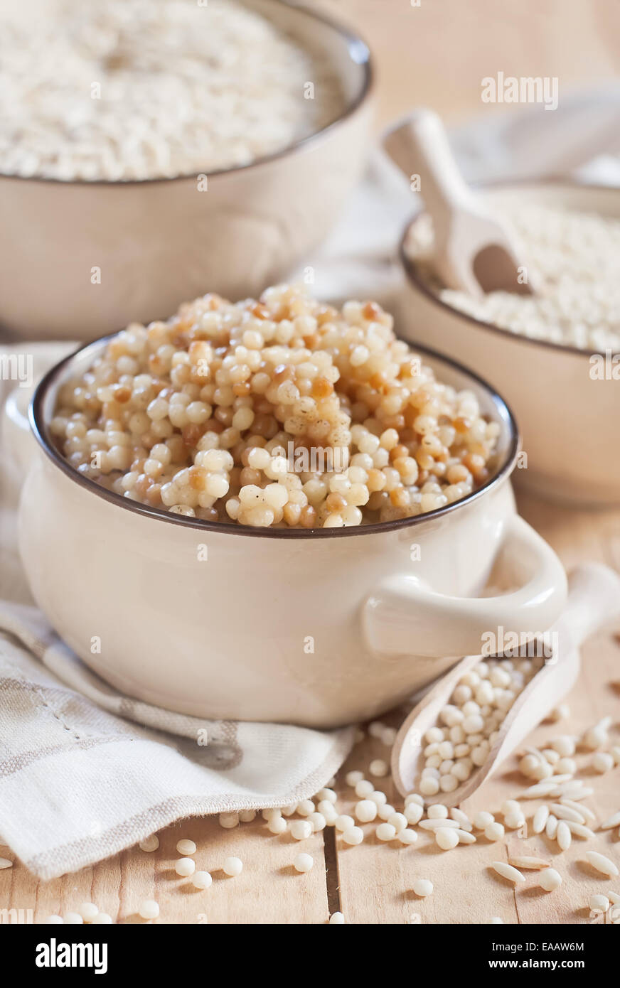 Ptititm or israeli couscous kind of small pasta, traditional for