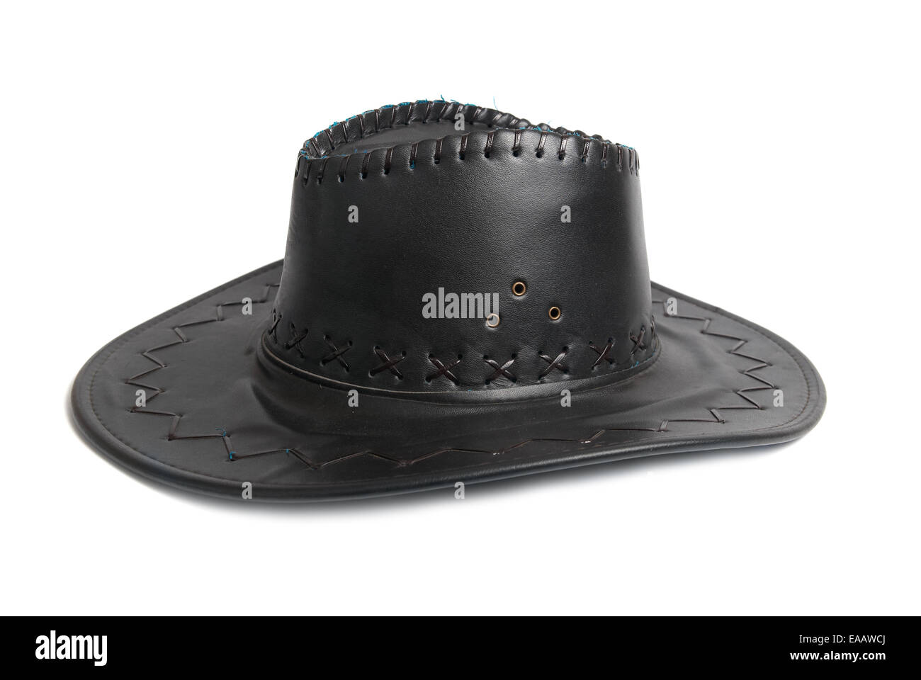 Black leather cowboy's hat isolated on white background Stock Photo - Alamy