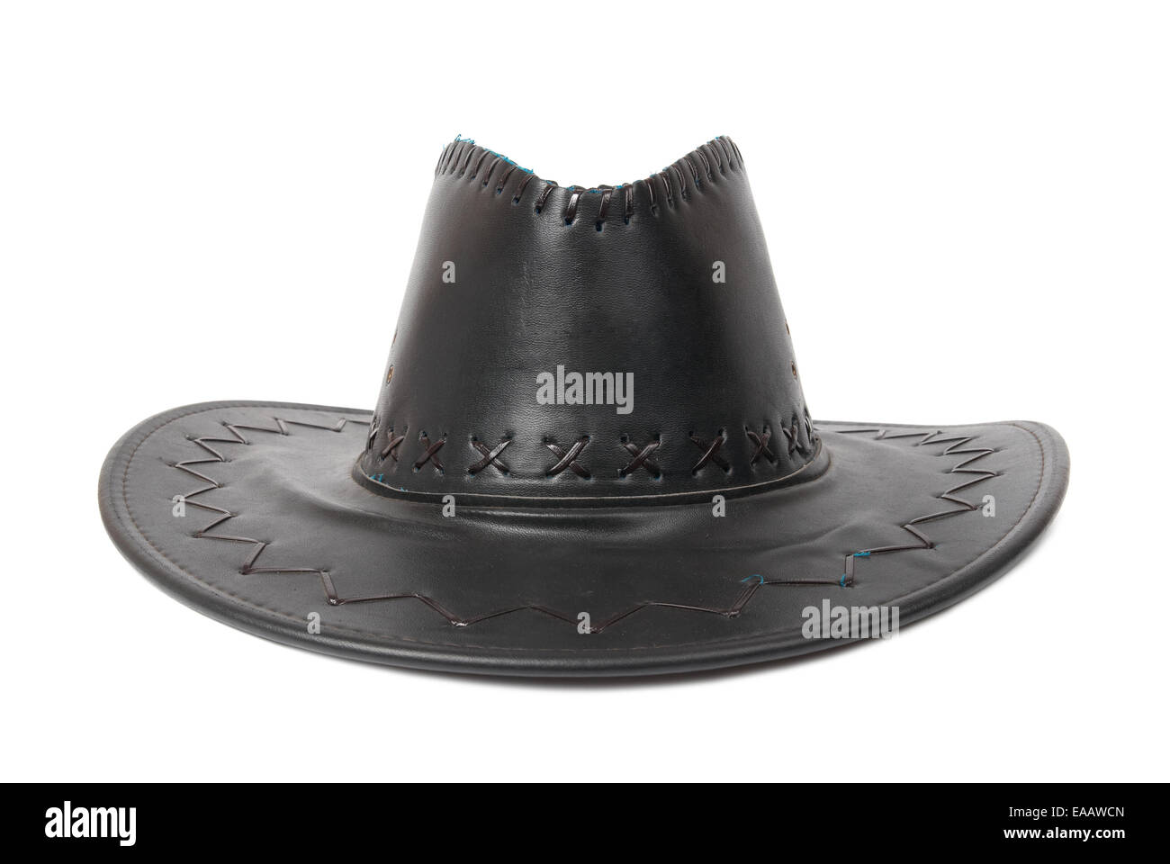 Black leather cowboy's hat isolated on white background Stock Photo - Alamy