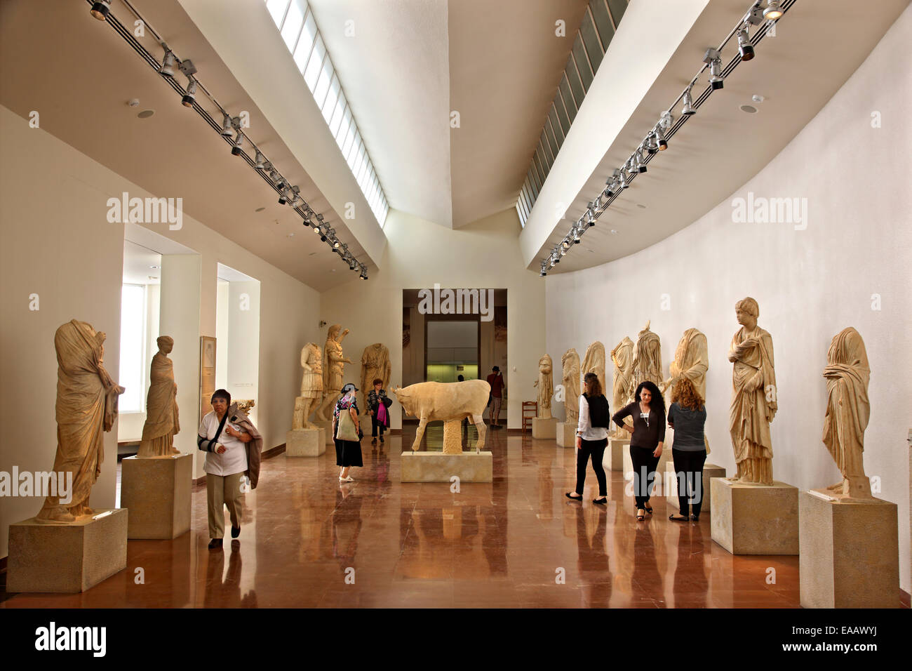 One of the halls (Roman period), in the archaeological museum of Ancient Olympia, Elis, Peloponnese, Greece Stock Photo