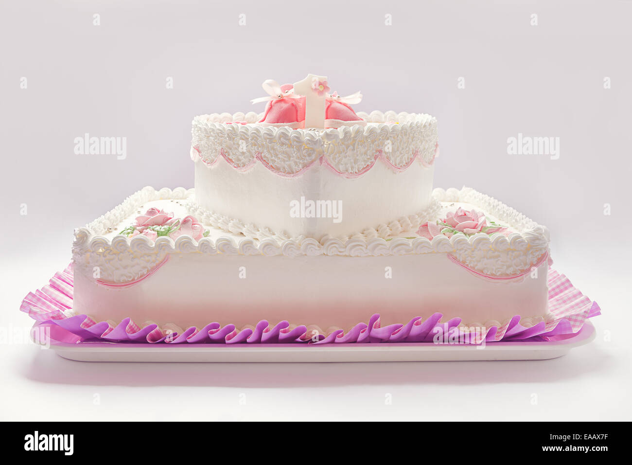 Details Of A Birthday Cake For Baby Girl Number One And Sweet Sugar Stock Photo Alamy