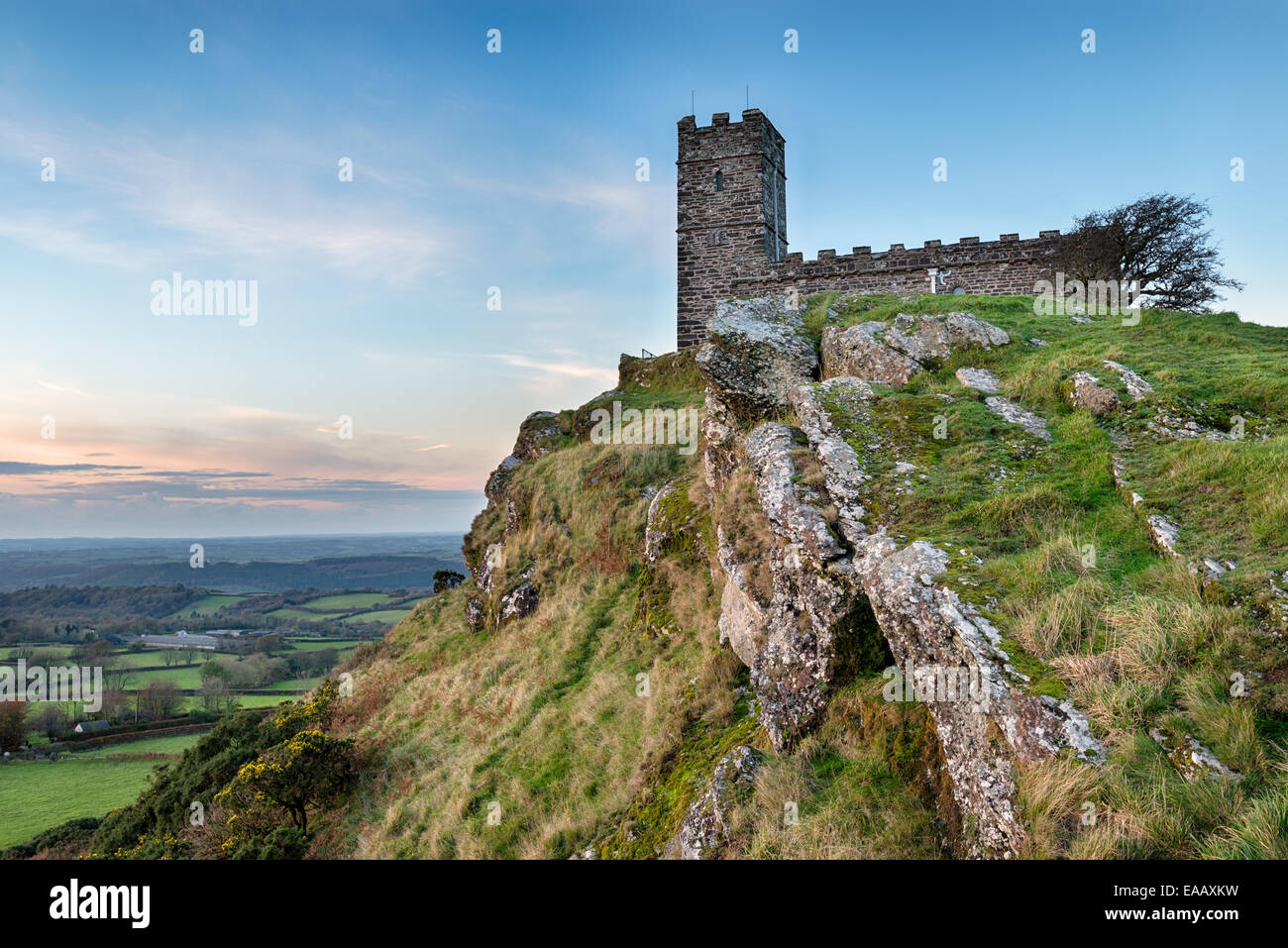 Brentor church perched on a rocky outcrop on Dartmoor National Park