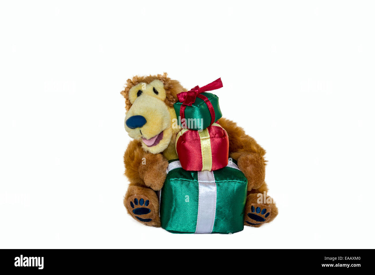 Bear holding presents Stock Photo