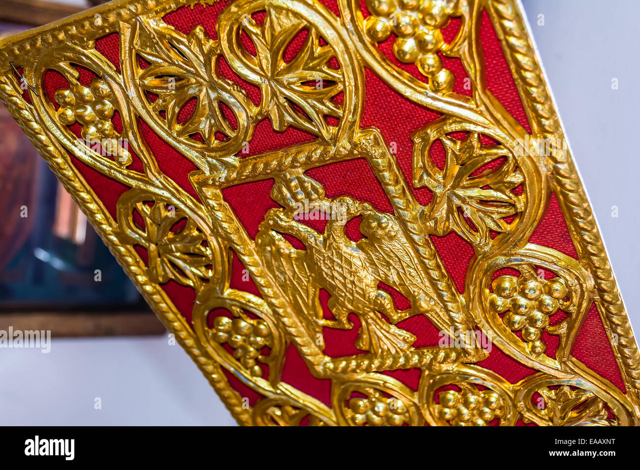 Greek Orthodox Holy Bible with golden cover Stock Photo Alamy