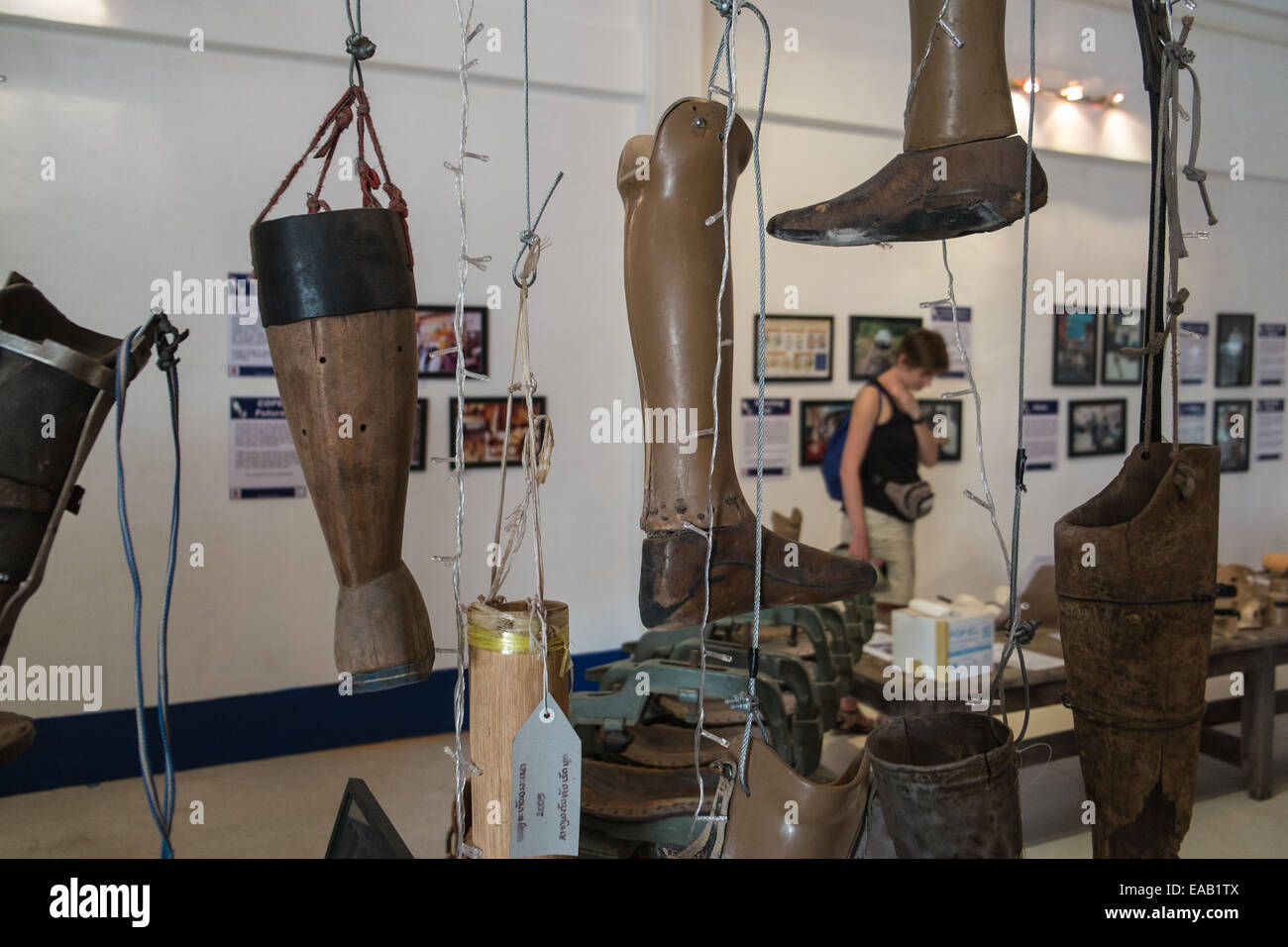 Wooden prosthetic legs on display at COPE. Vientiane,capital of, Laos, South East Asia, Asia, Stock Photo