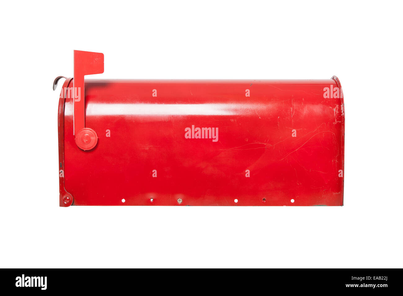 Retro mailbox on white with flag in raised position Stock Photo
