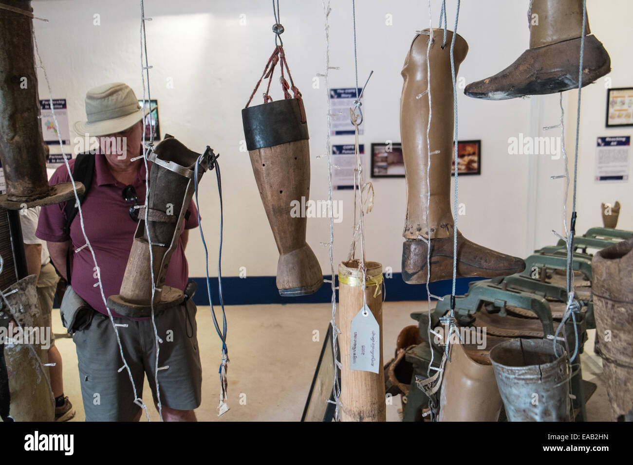 Wooden prosthetic legs on display at COPE. Vientiane,capital of, Laos, South East Asia, Asia, Stock Photo
