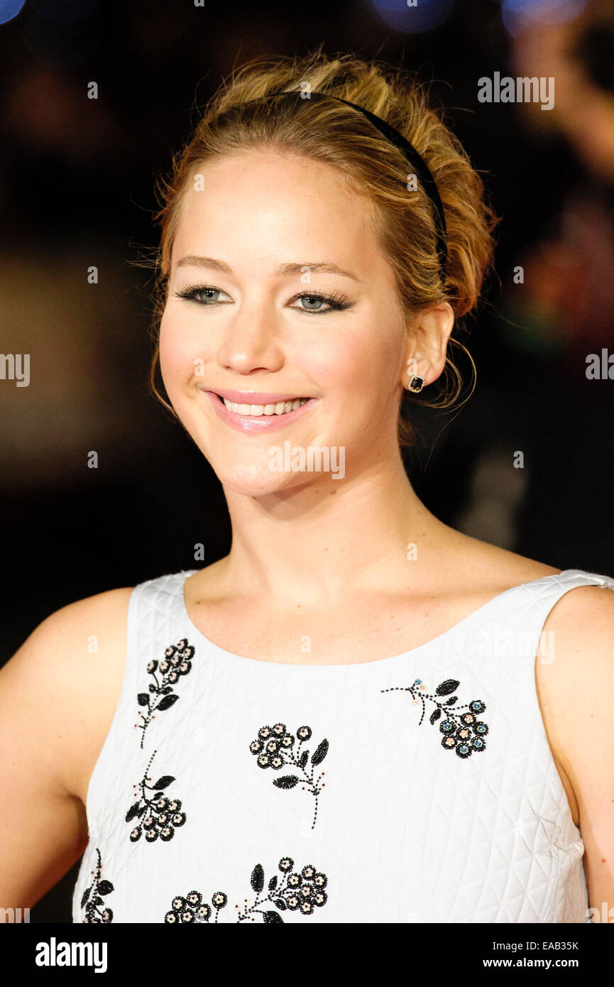 London, UK. 10th Nov, 2014. Jennifer Lawrence attends the World Premiere of The Hunger Games: Mockingjay Part 1 on 10/11/2014 at ODEON Leicester Square, London. Persons pictured: Jennifer Lawrence. Credit:  Julie Edwards/Alamy Live News Stock Photo