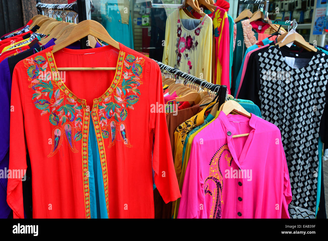 Traditional Indian clothes in shop, The Broadway, Southall, London Borough of Ealing, Greater London, England, United Kingdom Stock Photo