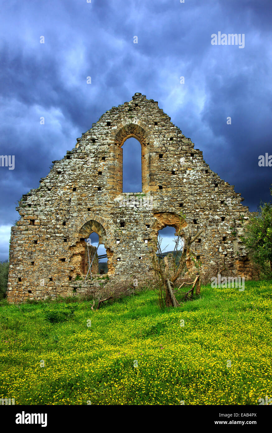 The Frankish monastery of Isova, at Trypiti village (Andritsaina-Krestena Municipality), Ileia, Peloponnese, Greece. Stock Photo