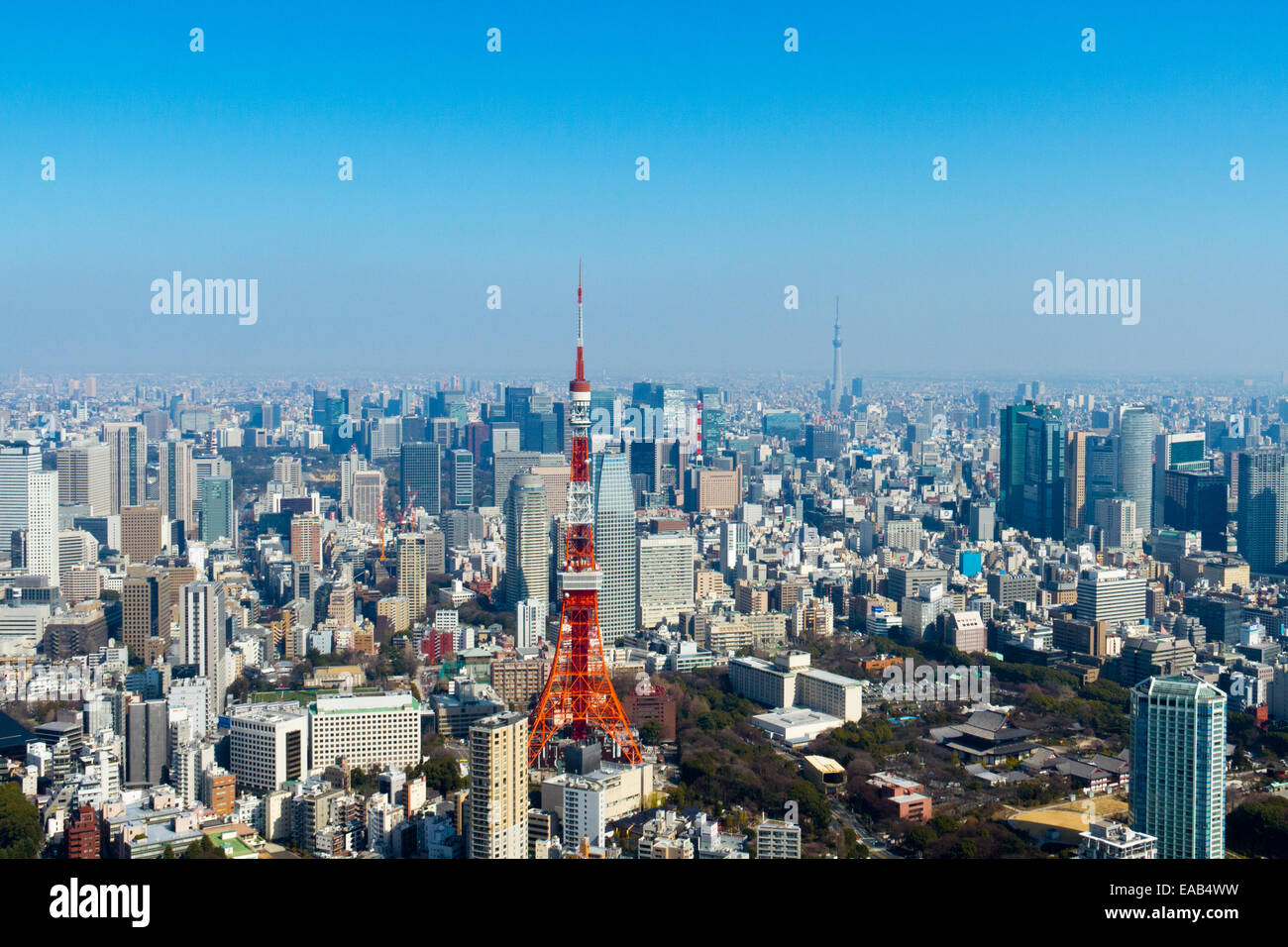 Tokyo tower and Tokyo sky tree aerial photography Stock Photo