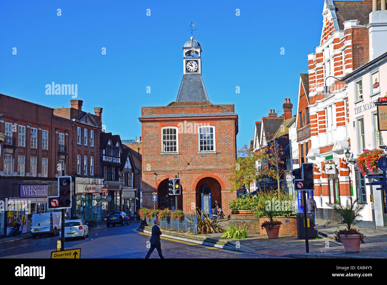 View of High Street and Market House, Reigate, Surrey, England, United Kingdom Stock Photo
