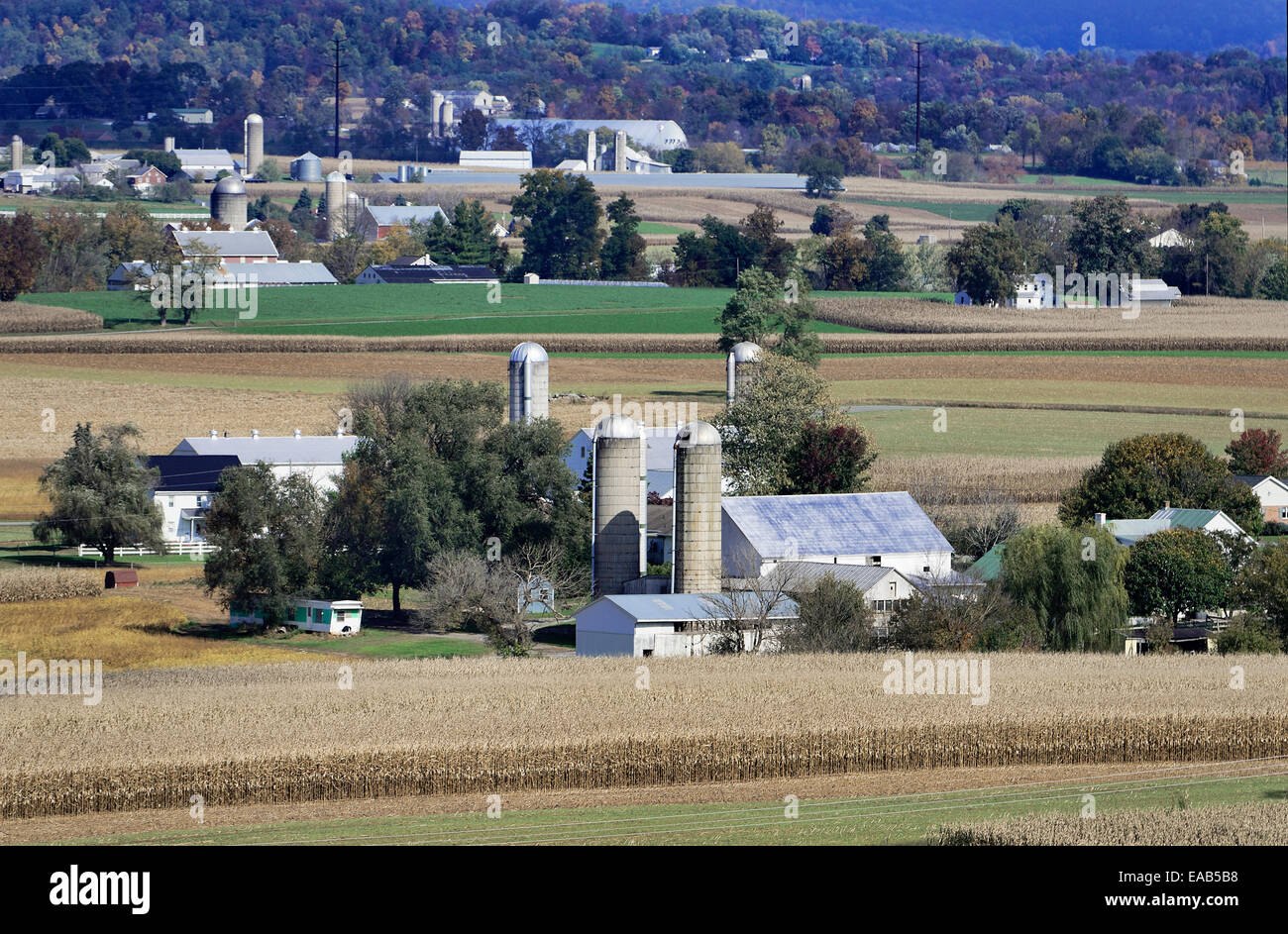 Amish farms and fields, Ephrata, Lancaster County, Pennsylvania, USA Stock Photo