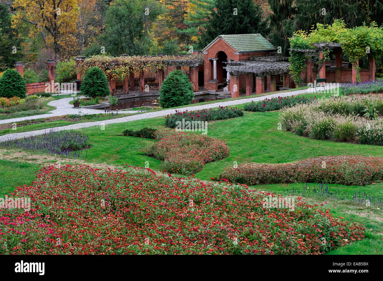 Vanderbilt estate formal garden, Vanderbilt Mansion National Historic Site, Hyde Park, New York, USA Stock Photo